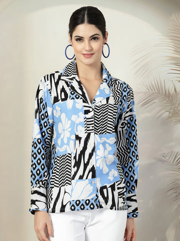Blue floral printed opaque Full Sleeve Casual shirt
