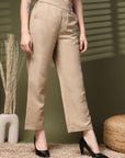 Beige Solid Loose Fit Trousers