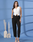 Black Solid Pleated Trousers