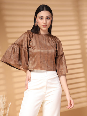 Brown Solid Round Neck Top