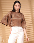 Brown Solid Round Neck Top