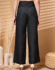 Black Solid Regular Trousers Women Loose Fit High Rise Trousers