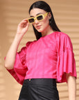 Pink Solid Round Neck Top