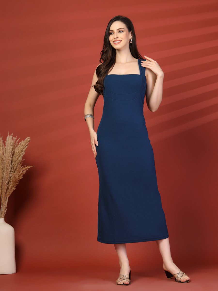 Women Sheath Midi Blue Dress