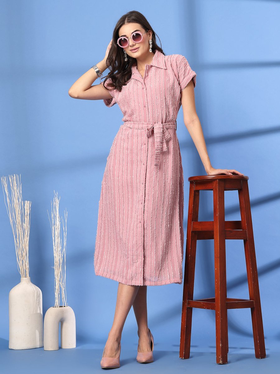 Pink Fit &amp; Flare Midi Dress