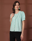 Sea Green Solid Round Neck Top