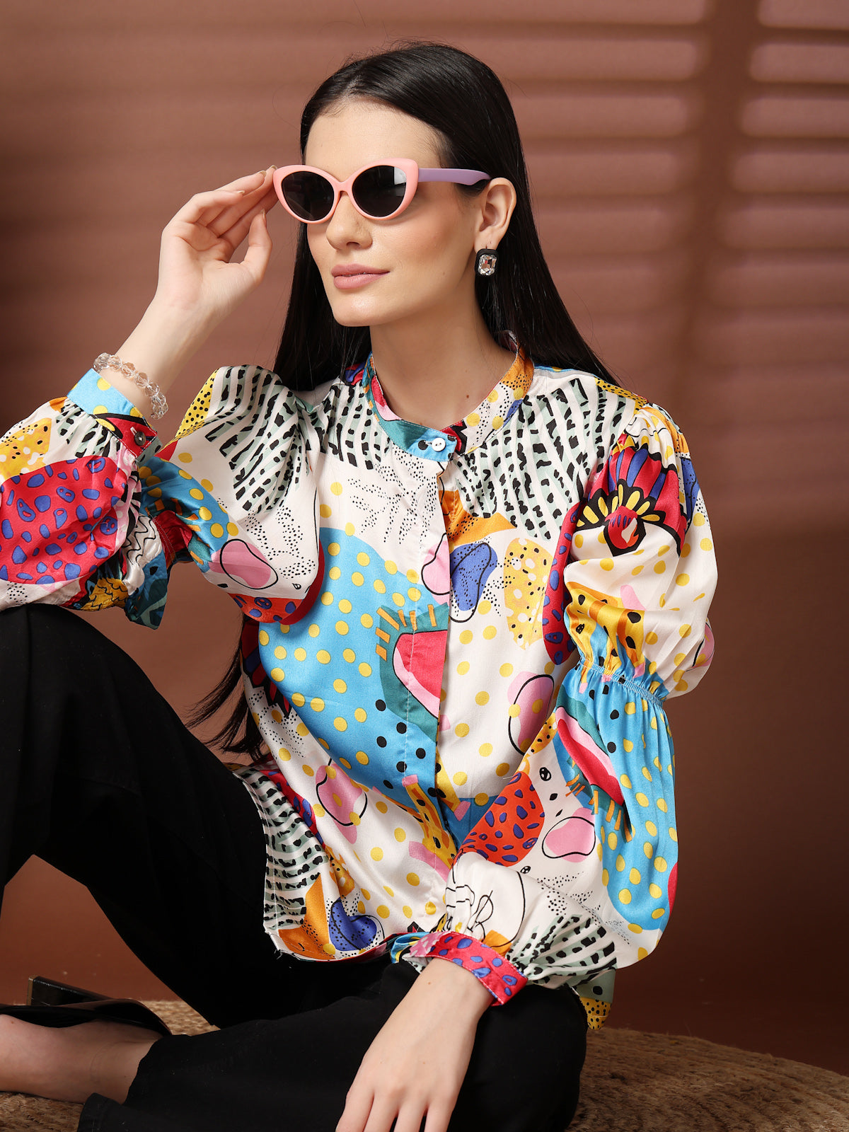Women Multi Printed Casual Buttoned Top
