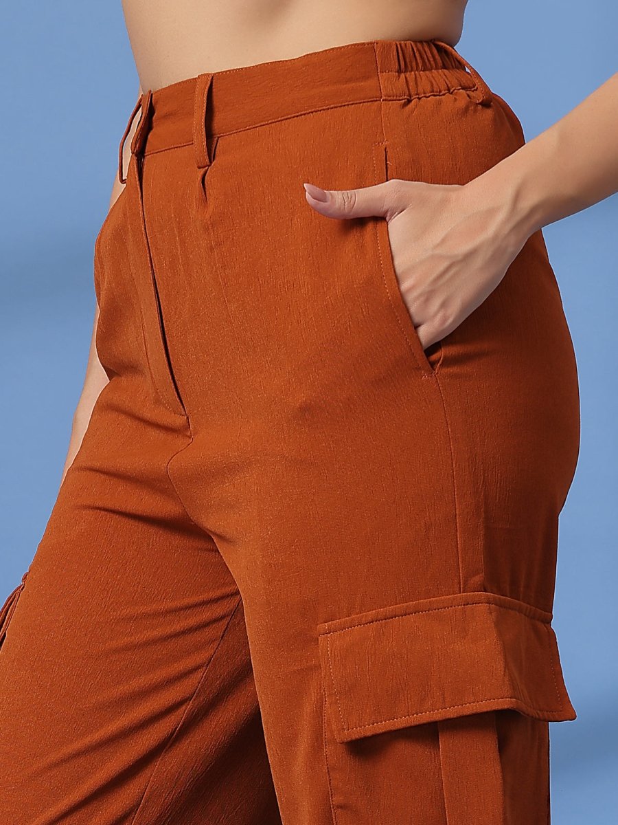 Rust Solid Pleated Trousers