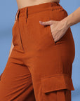 Rust Solid Pleated Trousers