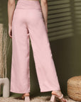 Pink Solid Regular Trousers Women Loose Fit High Rise Trousers