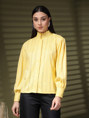 Yellow Regular Sleeves Spread Collar Women Standard Opaque Casual Shirt