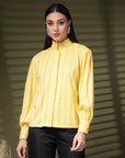 Yellow Regular Sleeves Spread Collar Women Standard Opaque Casual Buttoned Top