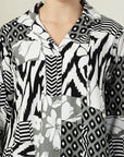 Black Printed opaque Regular Sleeve Casual Buttoned Top