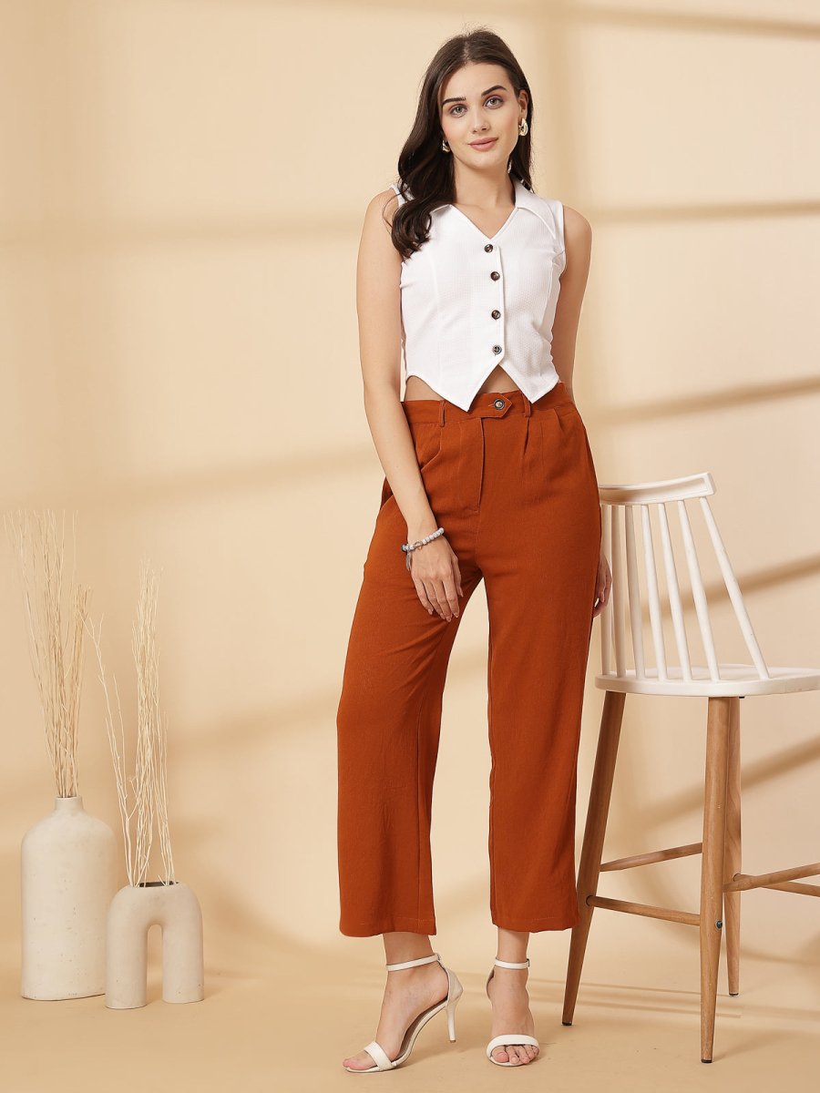 Rust Solid Pleated Trousers