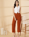 Rust Solid Pleated Trousers