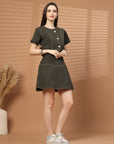 Women Round Neck Top With Skirt Co-Ords