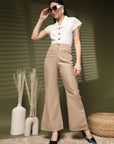 Beige Solid Regular Trousers Women Loose Fit Trousers