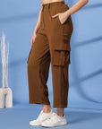 Brown Solid Pleated Trousers