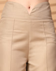 Beige Solid Regular Trousers Women Loose Fit High Rise Trousers