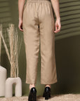 Beige Solid Loose Fit Trousers