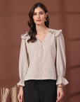 Striped Puff Sleeve Ruffles Top