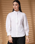 White Regular Sleeves Spread Collar Women Standard Opaque Casual Shirt