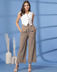 Beige Solid Loose Fit Trousers