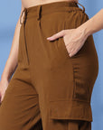 Brown Solid Pleated Trousers