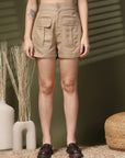 Beige Solid Regular Fit Women Shorts