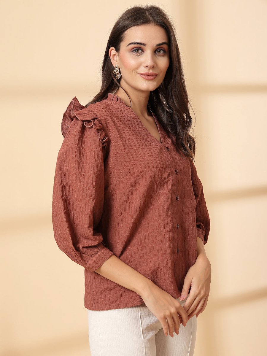 Brown Shirt Style Top