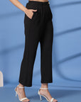 Black Solid Pleated Trousers