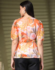 Orange Printed Round Neck Floral Print Top