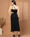 Women Sheath Midi Black Dress