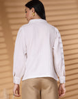 White Regular Sleeves Above the Keyboard Collar Women Standard Opaque Casual Shirt