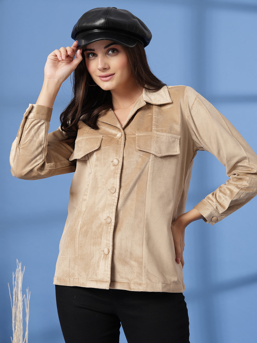 Beige Women Open Front Jacket