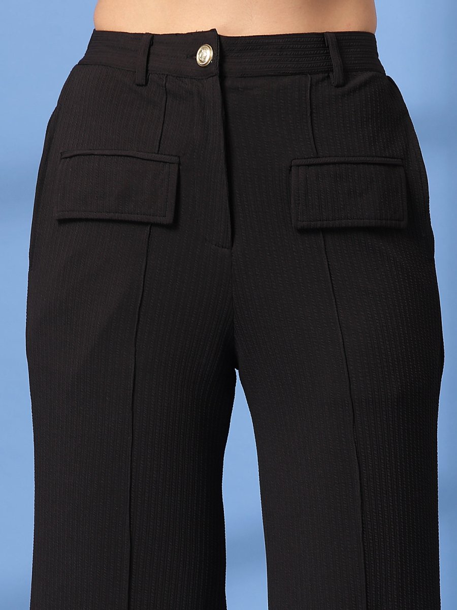 Black Solid Loose Fit Trousers