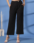 Black Solid Pleated Trousers