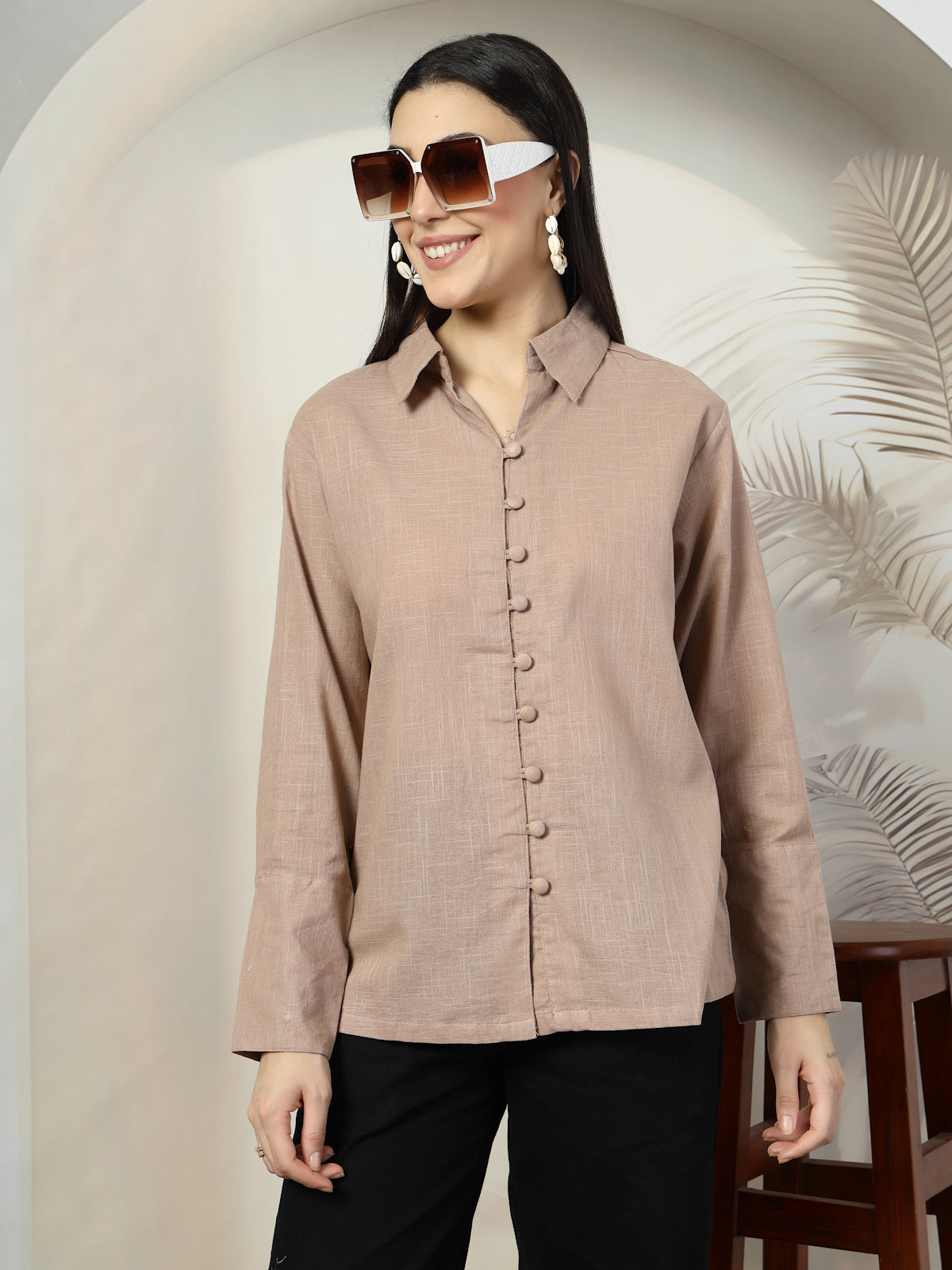 Women Standard Brown Opaque Casual Shirt