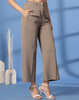 Beige Solid Loose Fit Trousers