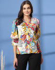 Multi Floral Print Bell Sleeve Top