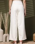Cream Solid Regular Trousers Women Loose Fit High Rise Trousers