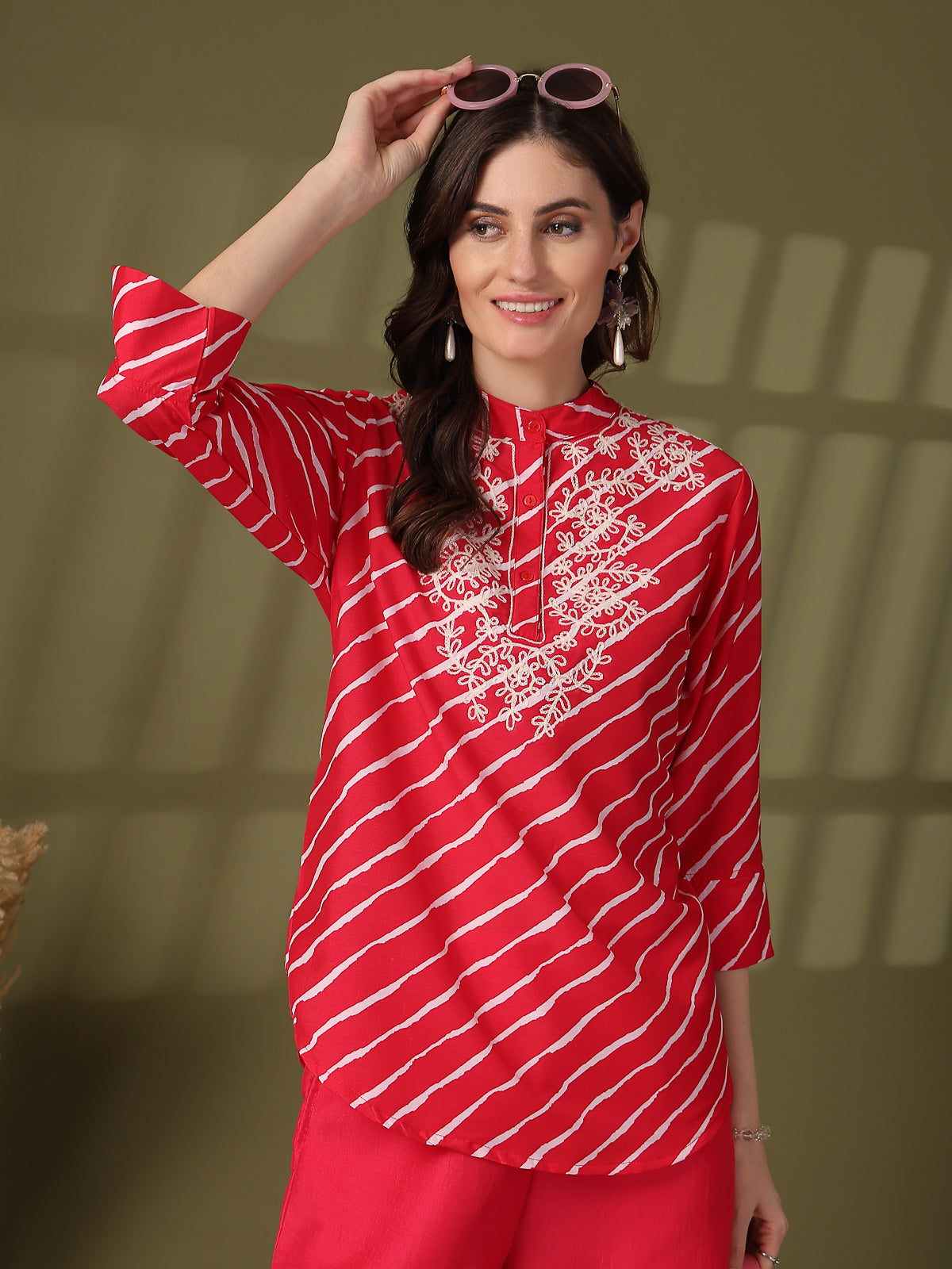 Pure Cotton Embroidered Top With Trousers Co-Ords