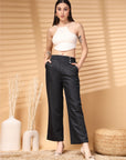 Black Solid Loose Fit Trousers