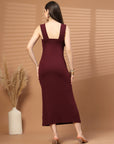 Women Sheath Midi Maroon Dress