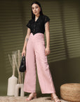 Pink Solid Regular Trousers Women Loose Fit High Rise Trousers