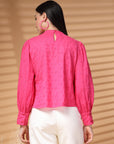 Pink Solid Round Neck Cotton Top