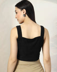 Women Black Solid Square Neck Sleeveless Cotton Top