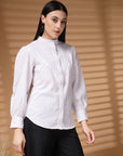 White Regular Sleeves Spread Collar Women Standard Opaque Casual Shirt