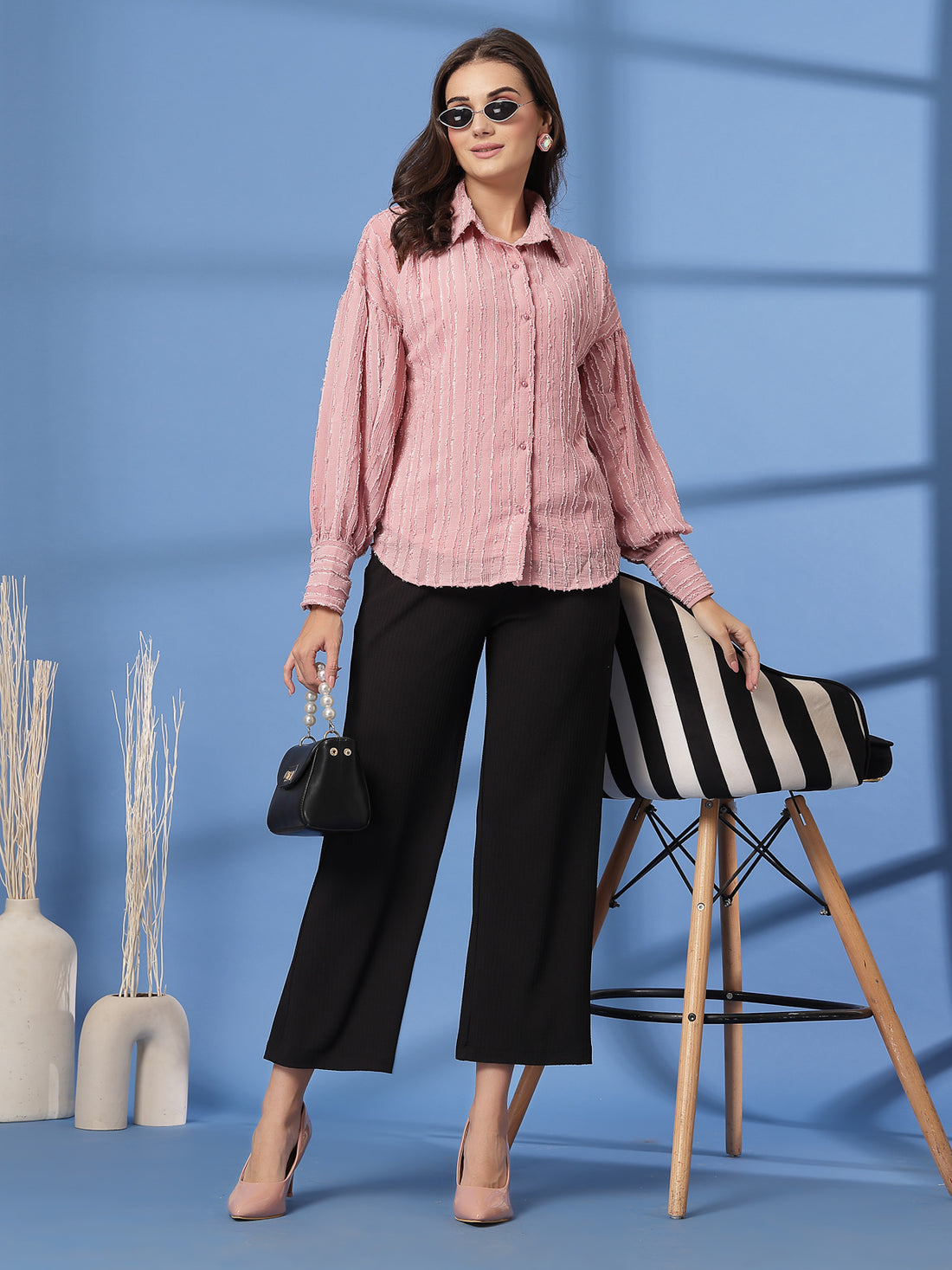 Pink Women Opaque Casual Buttoned Top