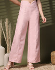 Pink Solid Regular Trousers Women Loose Fit High Rise Trousers